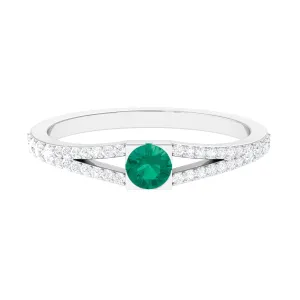 3/4 CT Minimal Emerald and Diamond Promise Ring with Split Shank