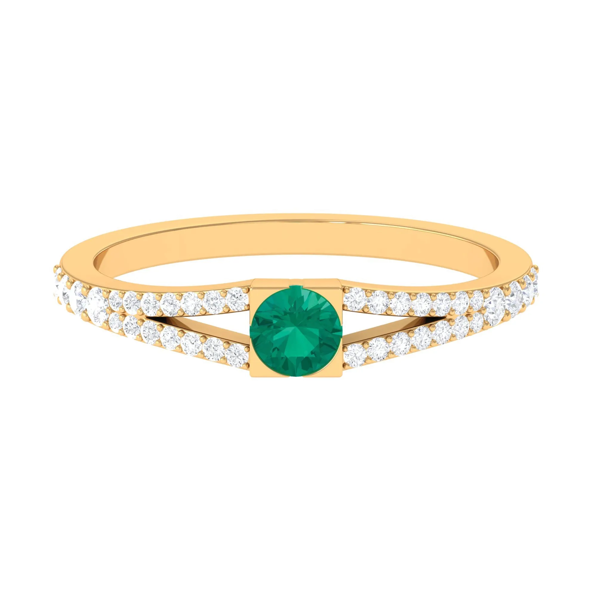 3/4 CT Minimal Emerald and Diamond Promise Ring with Split Shank