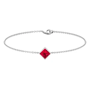 3/4 CT Minimal Princess Cut Ruby Solitaire Chain Bracelet