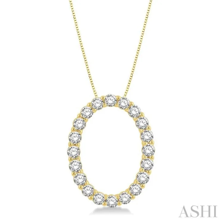 3/4 Ctw Oval Shape Window Round Cut Diamond Pendant With Chain in 14K Yellow Gold