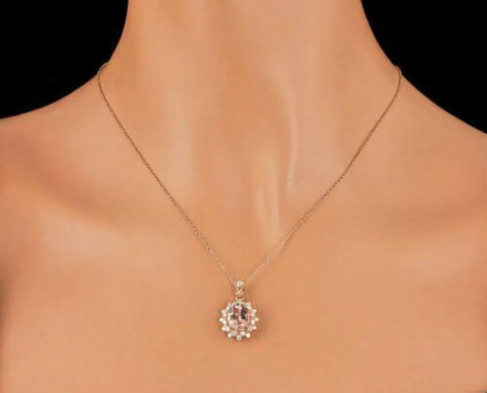 3.65Ct Natural Morganite and Diamond 14K Solid Rose Gold Necklace