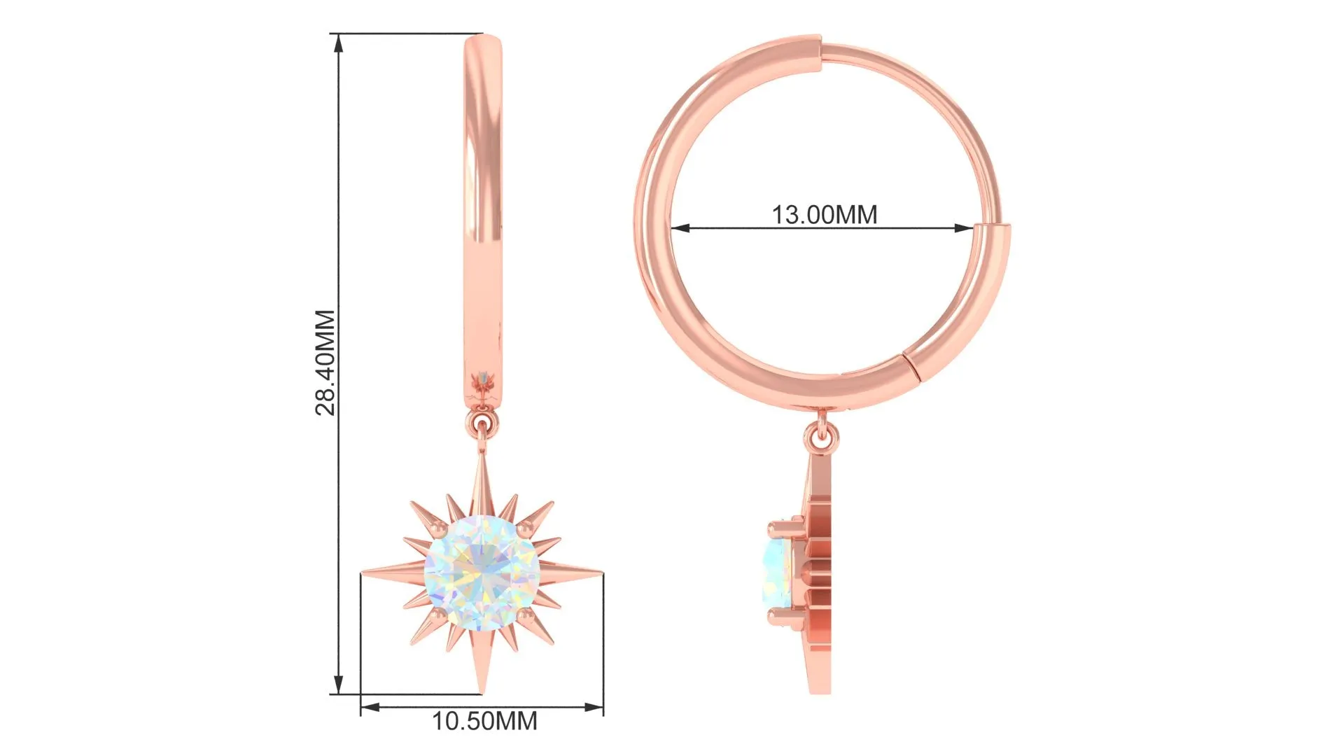 4 MM Round Shape Ethiopian Opal and Gold Sunburst Hoop Drop Earrings For Women