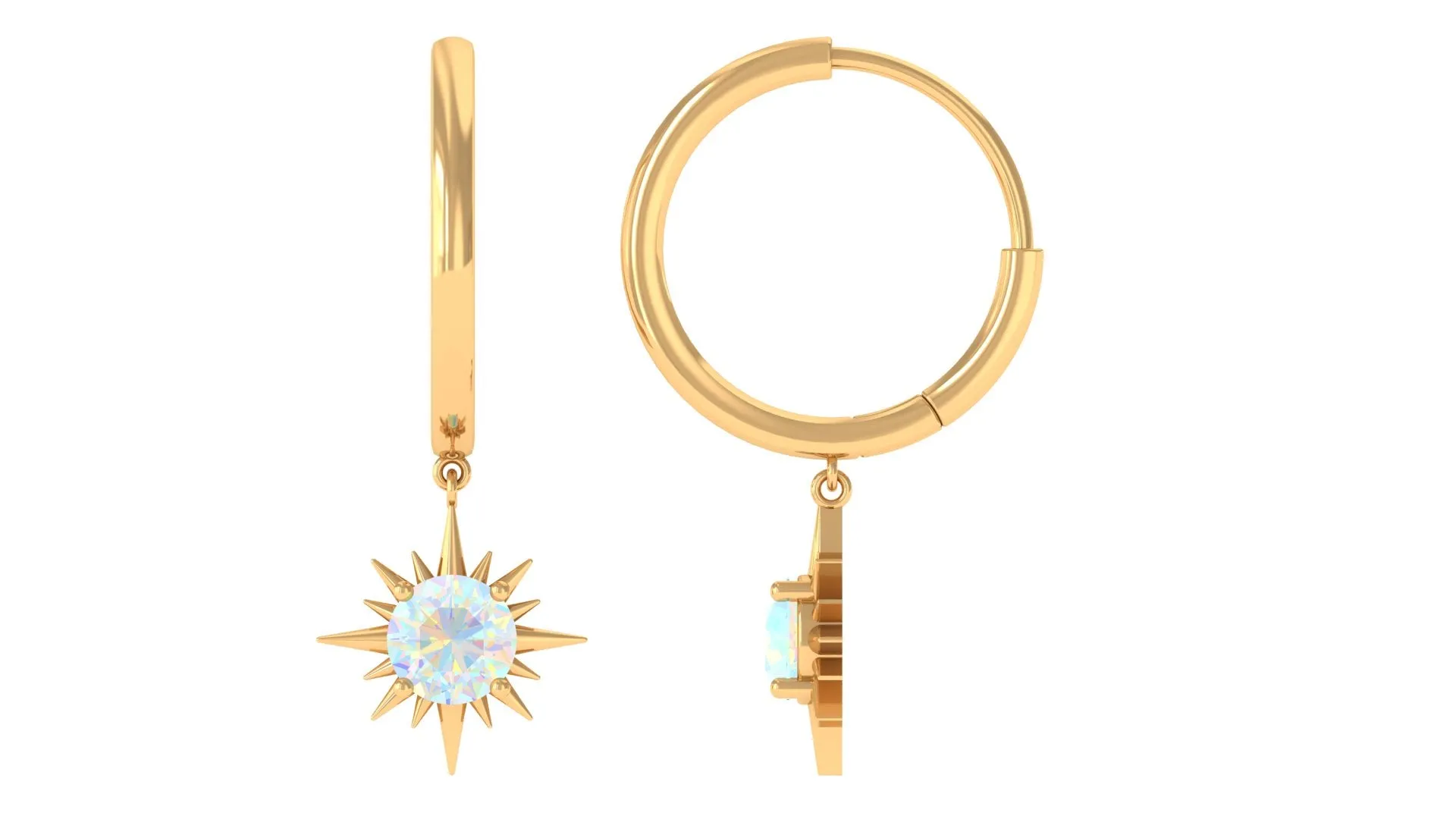 4 MM Round Shape Ethiopian Opal and Gold Sunburst Hoop Drop Earrings For Women