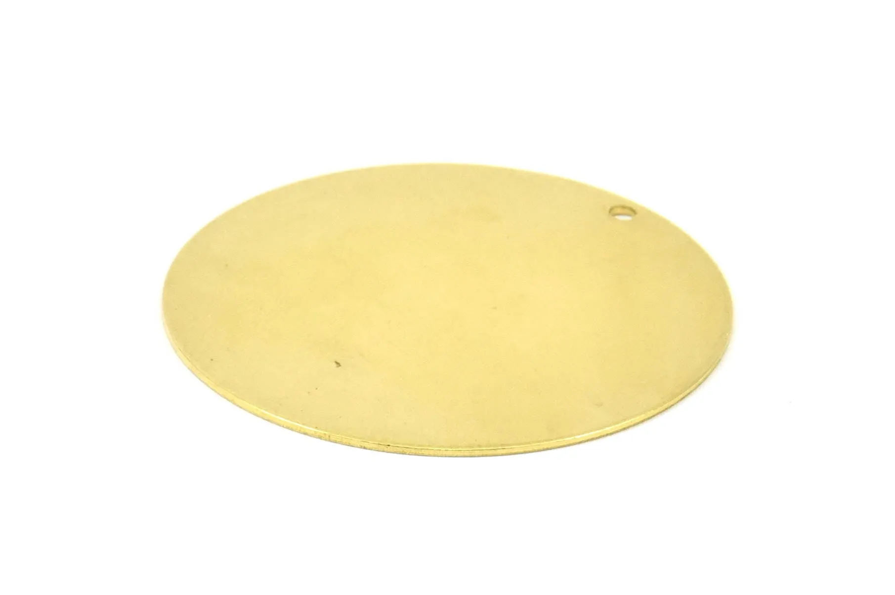 41mm Round Tag, 6 Huge Raw Brass Round Tags with 1 Hole (41x0.70mm) A0778