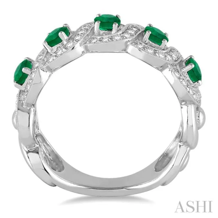 4x3 MM Oval Cut Emerald and 1/2 Ctw Round Cut Diamond Ring in 14K White Gold