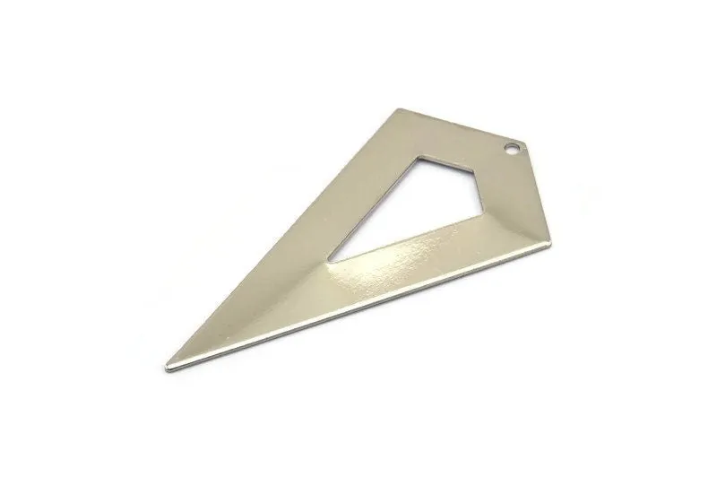 54mm Necklace Triangle, 3 Nickel Free Plated Brass Triangle Charms with 1 holes (54x29x0.60mm) U014