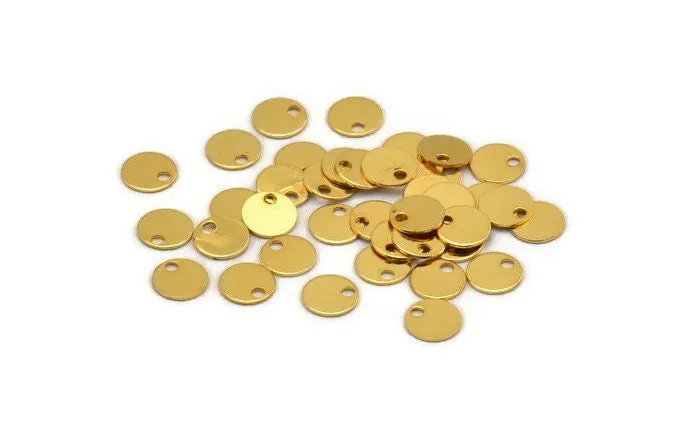 6mm Stamping Tag, 50 Gold Plated Brass Round Tags, Charms, Findings, Stamping Tag (6mm) Brs79 A0287