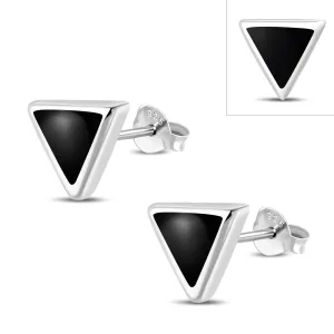 7.00mm | Black Onyx Triangle Silver Stud Earrings