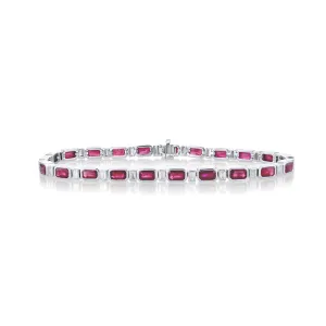 8.50 Cttw Emerald Cut Ruby and 0.95 Cttw Diamond Bezel-Set 14K White Gold Bracelet