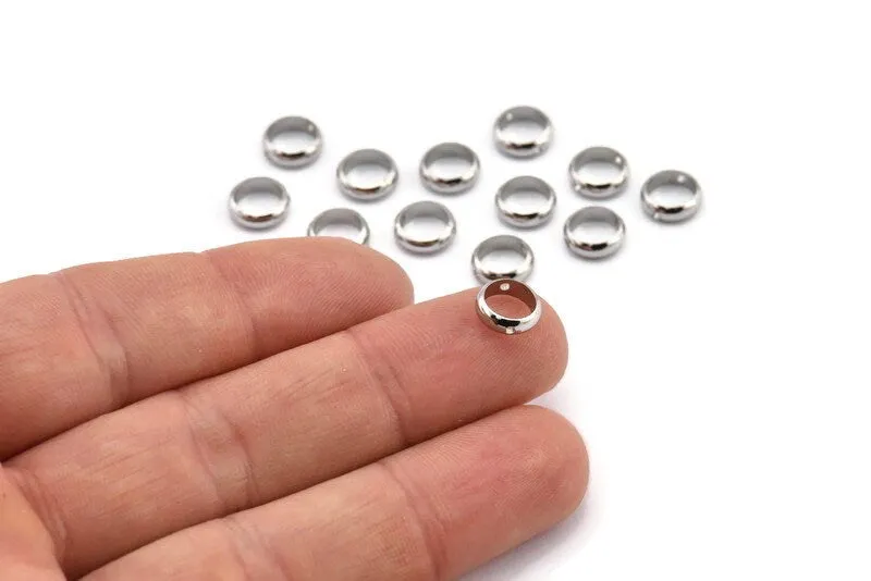 8mm Circle Connector, 25 Silver Tone Circle Ring Connector With 2 Holes, Findings (8x2.5mm) BS 1850