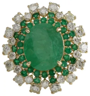 9.64 Carats Natural Emerald and Diamond 14K Solid Yellow Gold Ring