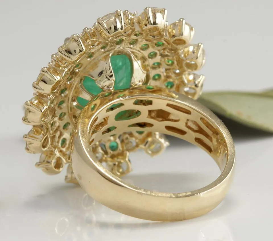 9.64 Carats Natural Emerald and Diamond 14K Solid Yellow Gold Ring