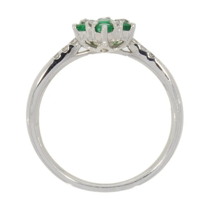 9ct White Gold Emerald And Diamond Cluster Ring