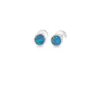 9Kt White Gold 4mm Opal Doublet Studs - Handmade Opal Earrings, Dainty & Minimalist, Ideal Gift for Her & Birthstone Accessory