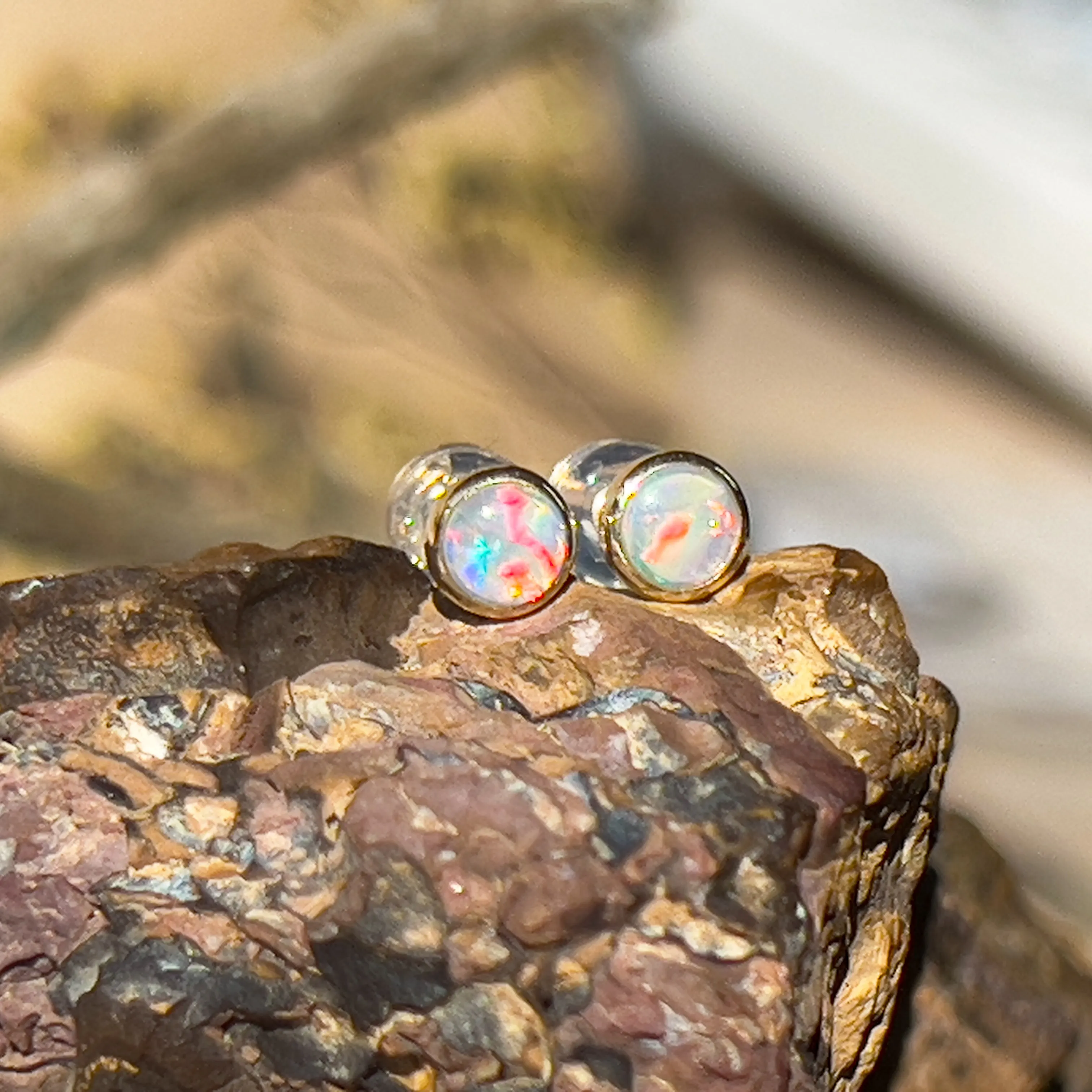 9KT Yellow Gold Crystal Opal Stud Earrings, 3.5mm, Dainty Handmade Gift for Her, Birthstone Jewelry