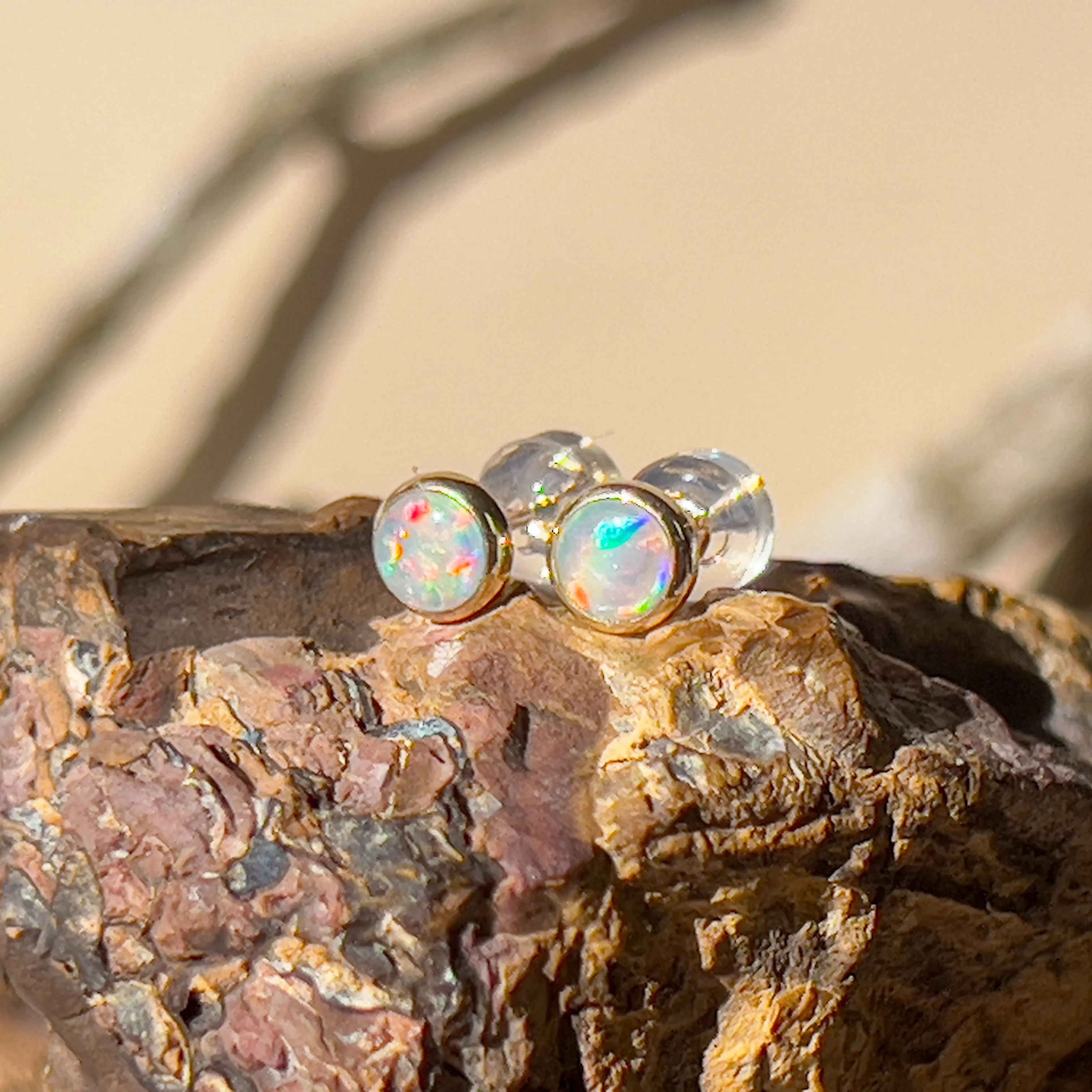 9KT Yellow Gold Crystal Opal Stud Earrings, 3.5mm, Dainty Handmade Gift for Her, Birthstone Jewelry