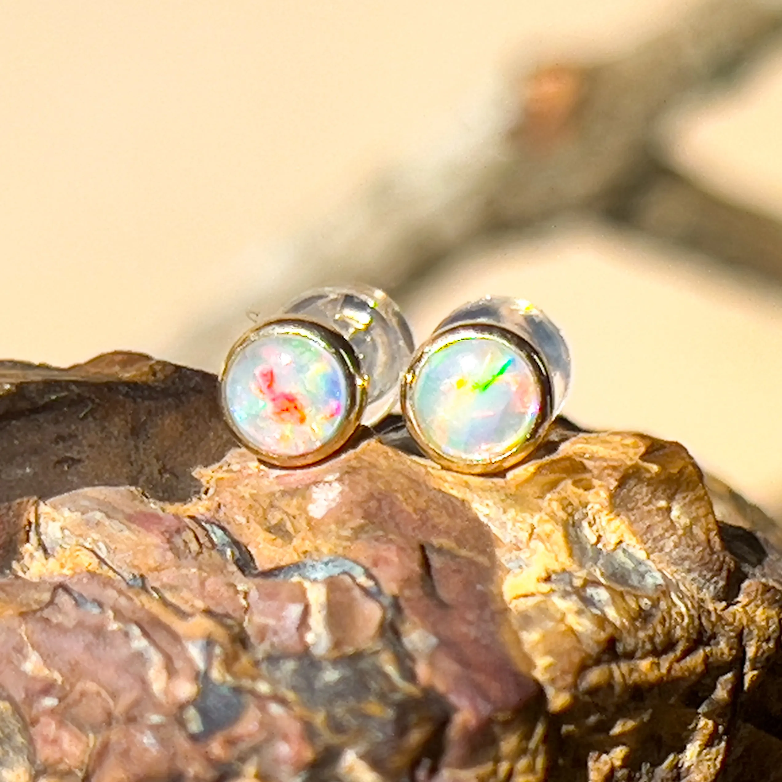 9KT Yellow Gold Crystal Opal Stud Earrings, 3.5mm, Dainty Handmade Gift for Her, Birthstone Jewelry