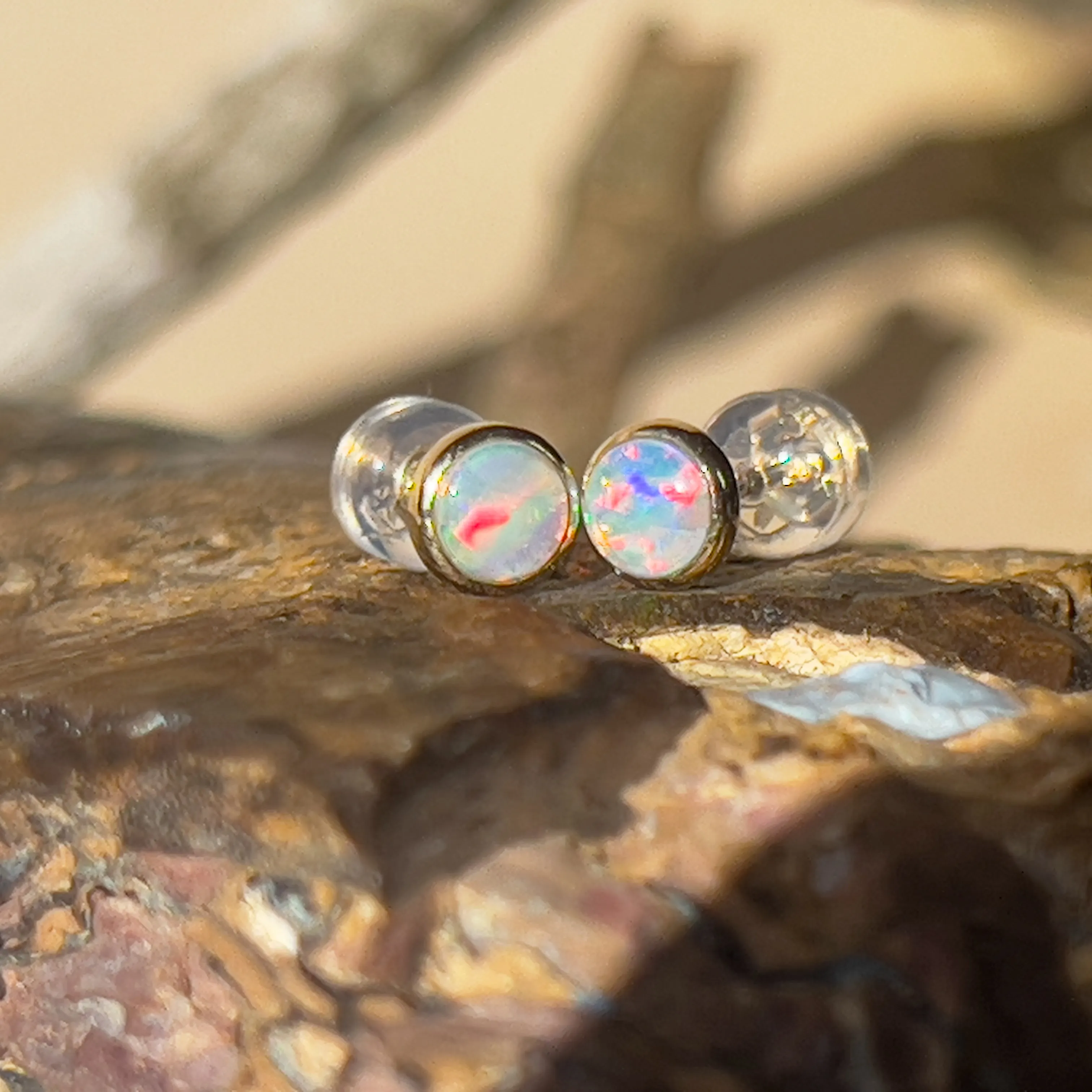 9KT Yellow Gold Crystal Opal Stud Earrings, 3.5mm, Dainty Handmade Gift for Her, Birthstone Jewelry