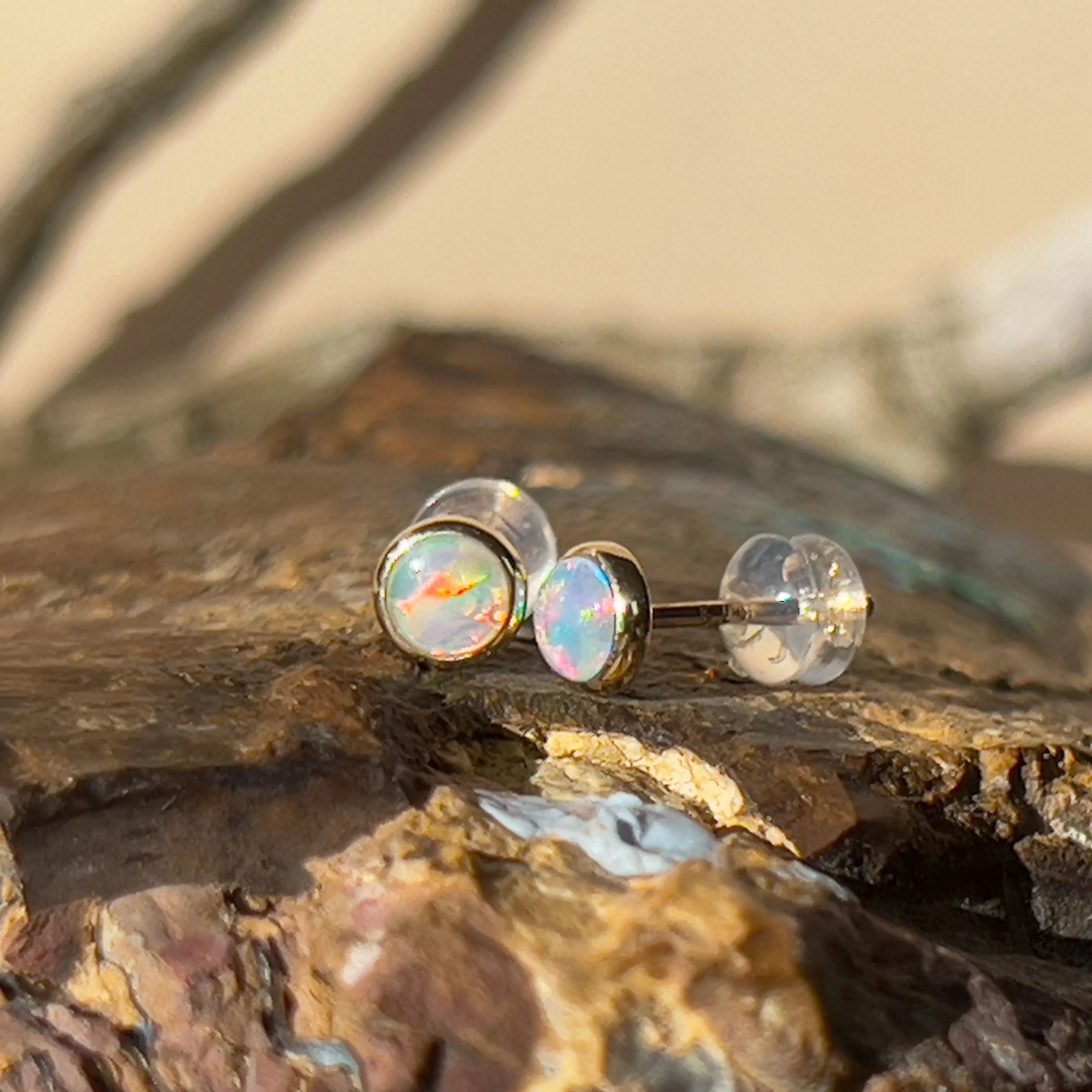 9KT Yellow Gold Crystal Opal Stud Earrings, 3.5mm, Dainty Handmade Gift for Her, Birthstone Jewelry