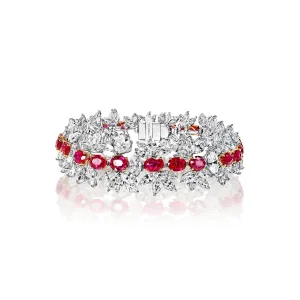 Aleah 42 Carats Red Oval Cut Single Row Ruby and Diamond Bracelet