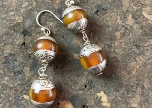 Amber Silver Tibetan Earrings