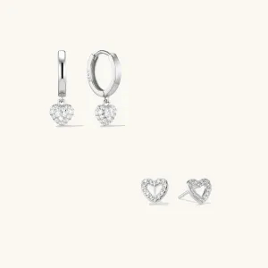 Amore Pave Earring & Alma Stud Stacking Set Silver