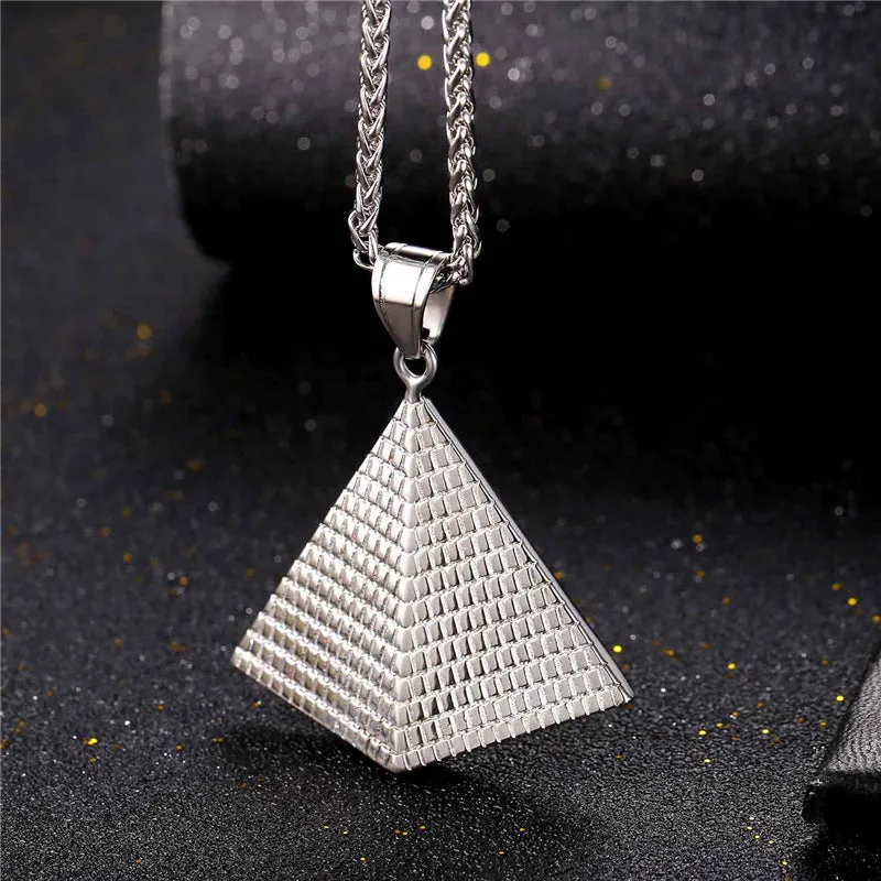 Amulet Vintage Pyramids Pendant Stainless Steel Gold Necklace