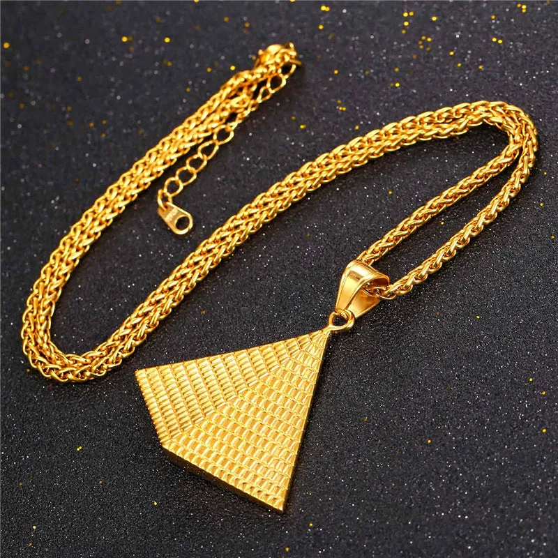 Amulet Vintage Pyramids Pendant Stainless Steel Gold Necklace