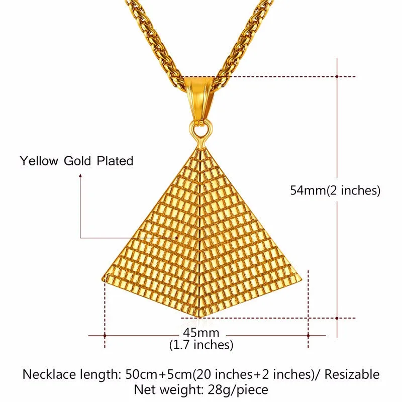 Amulet Vintage Pyramids Pendant Stainless Steel Gold Necklace