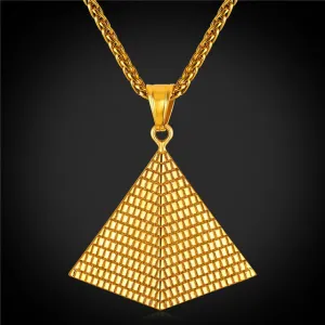 Amulet Vintage Pyramids Pendant Stainless Steel Gold Necklace