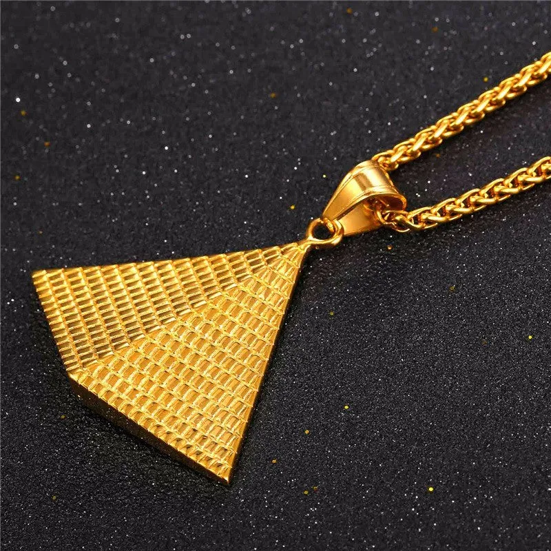 Amulet Vintage Pyramids Pendant Stainless Steel Gold Necklace