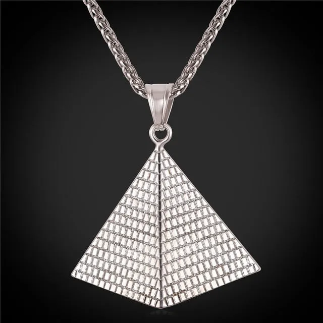 Amulet Vintage Pyramids Pendant Stainless Steel Gold Necklace