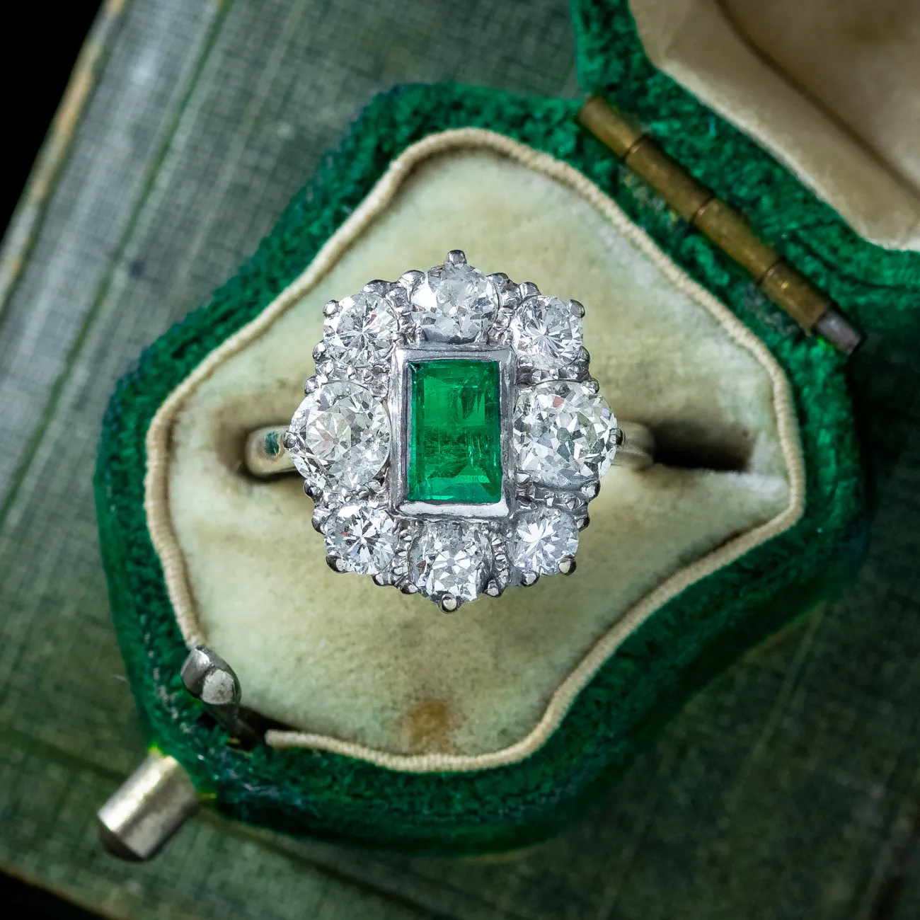 Antique Edwardian Emerald Diamond Cluster Ring 0.60ct Emerald