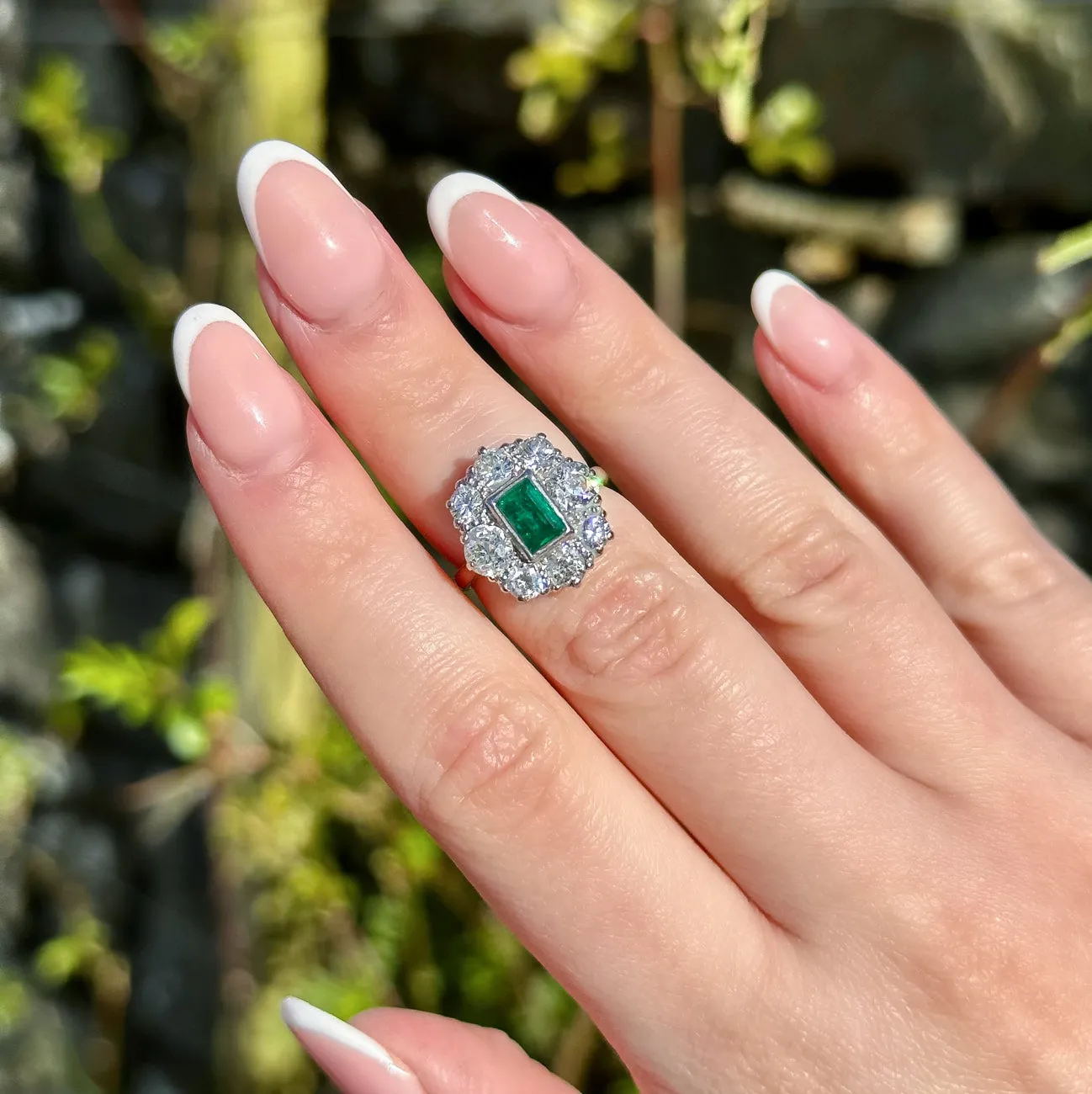 Antique Edwardian Emerald Diamond Cluster Ring 0.60ct Emerald