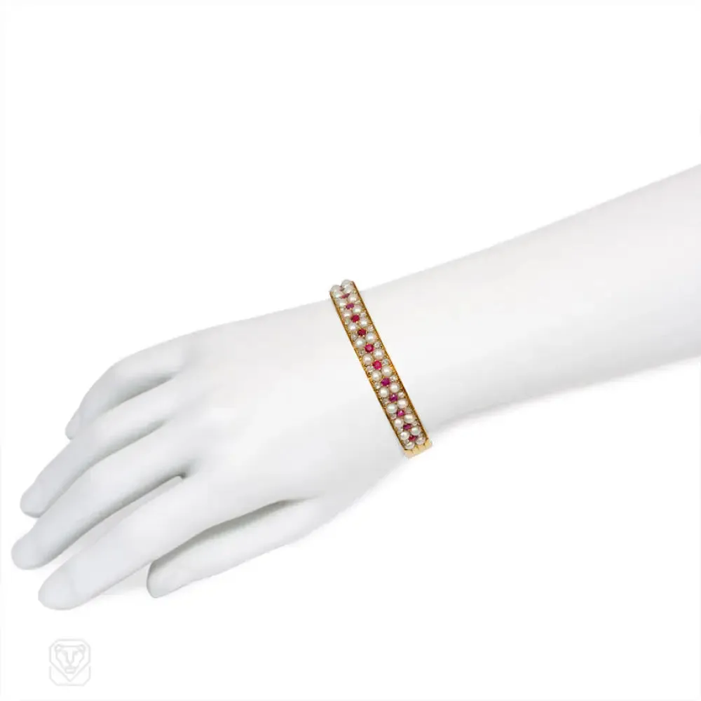 Antique pearl, ruby, and diamond bracelet