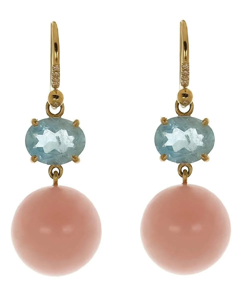 Aquamarine and Pink Opal Drop Earrings