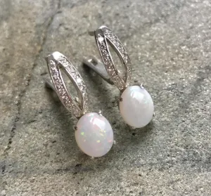 Australian Opal Earrings - White Drop Earrings - Vintage Bridal Earrings