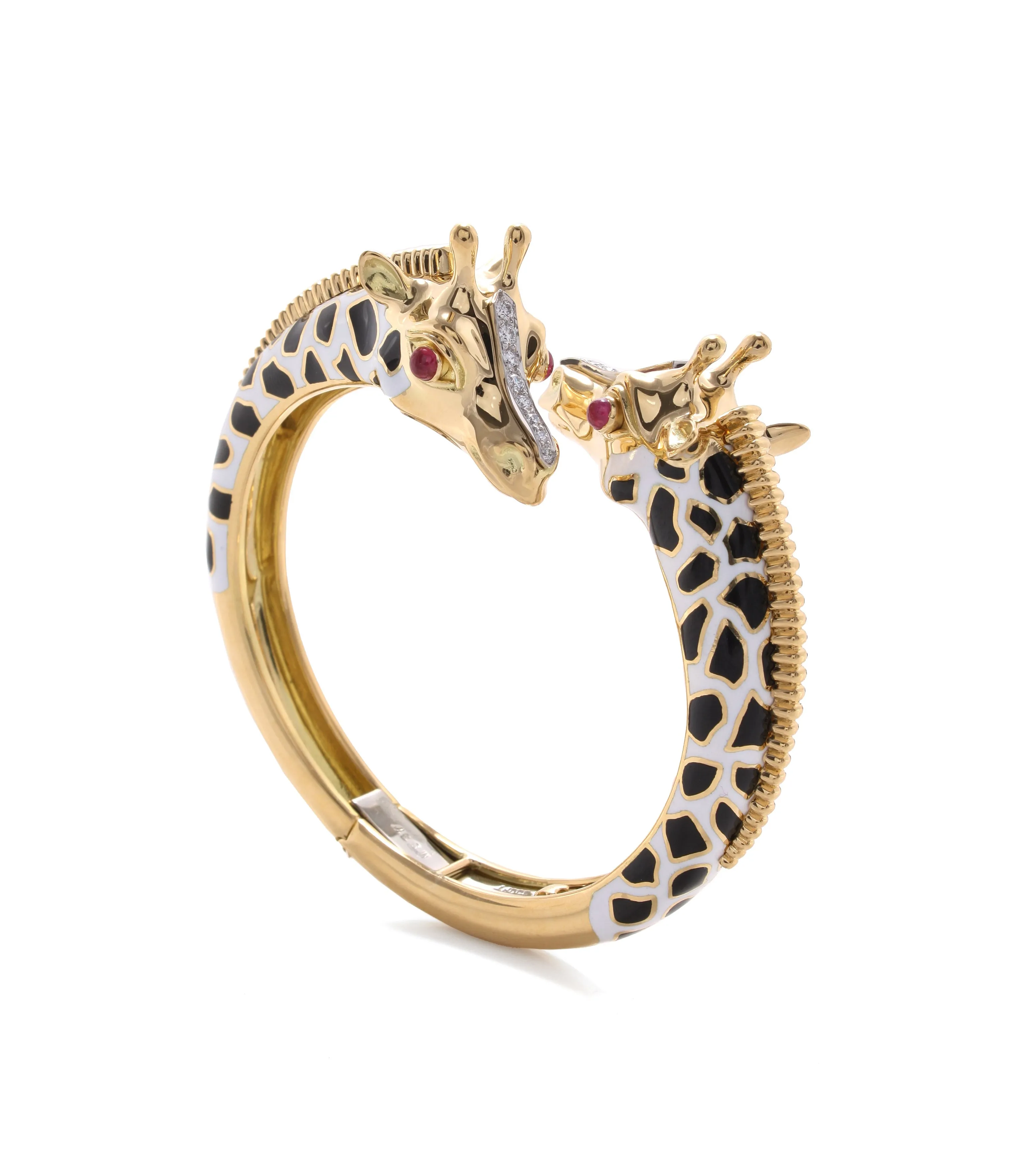 Baby Giraffe Bangle, Black Enamel with Ruby Eyes