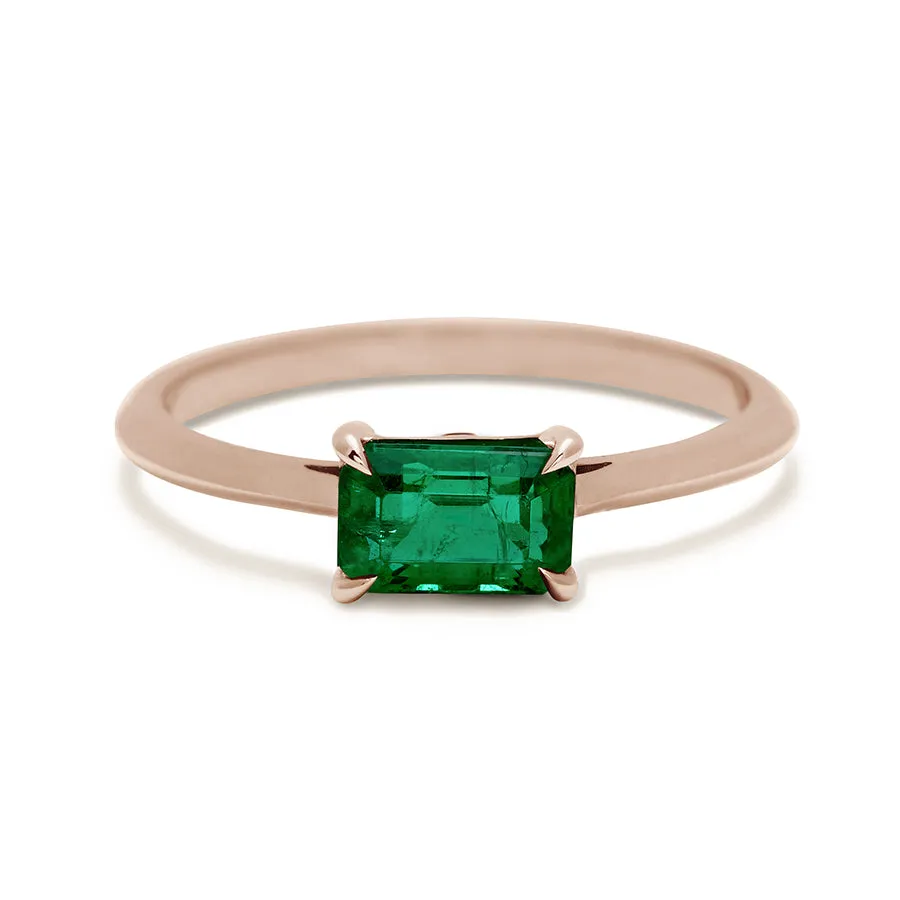 Bea East/West Solitaire Ring - 14k Gold & Emerald (7x5mm)