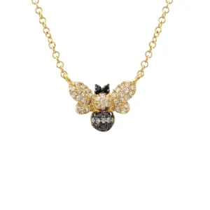 Bee Necklace with Black and White Diamonds