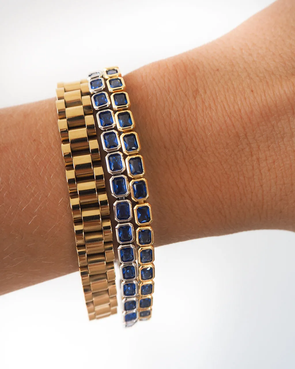 Bezel Emerald Ballier Bracelet- Blue Sapphire- Gold