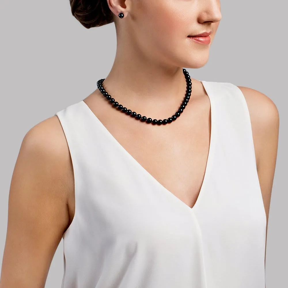 Black Japanese Akoya Pearl Necklace, 7.5-8.0mm - AA  Quality