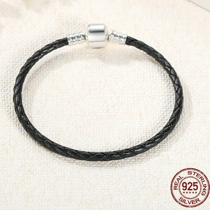 Black Leather Charm Bracelet