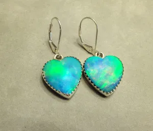 Blue Aurora Opal Heart Drop Earrings