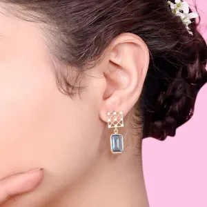 BLUE DROP SHOOTING STAR SILVER 92.5 CROSS ZIRCON EARRING