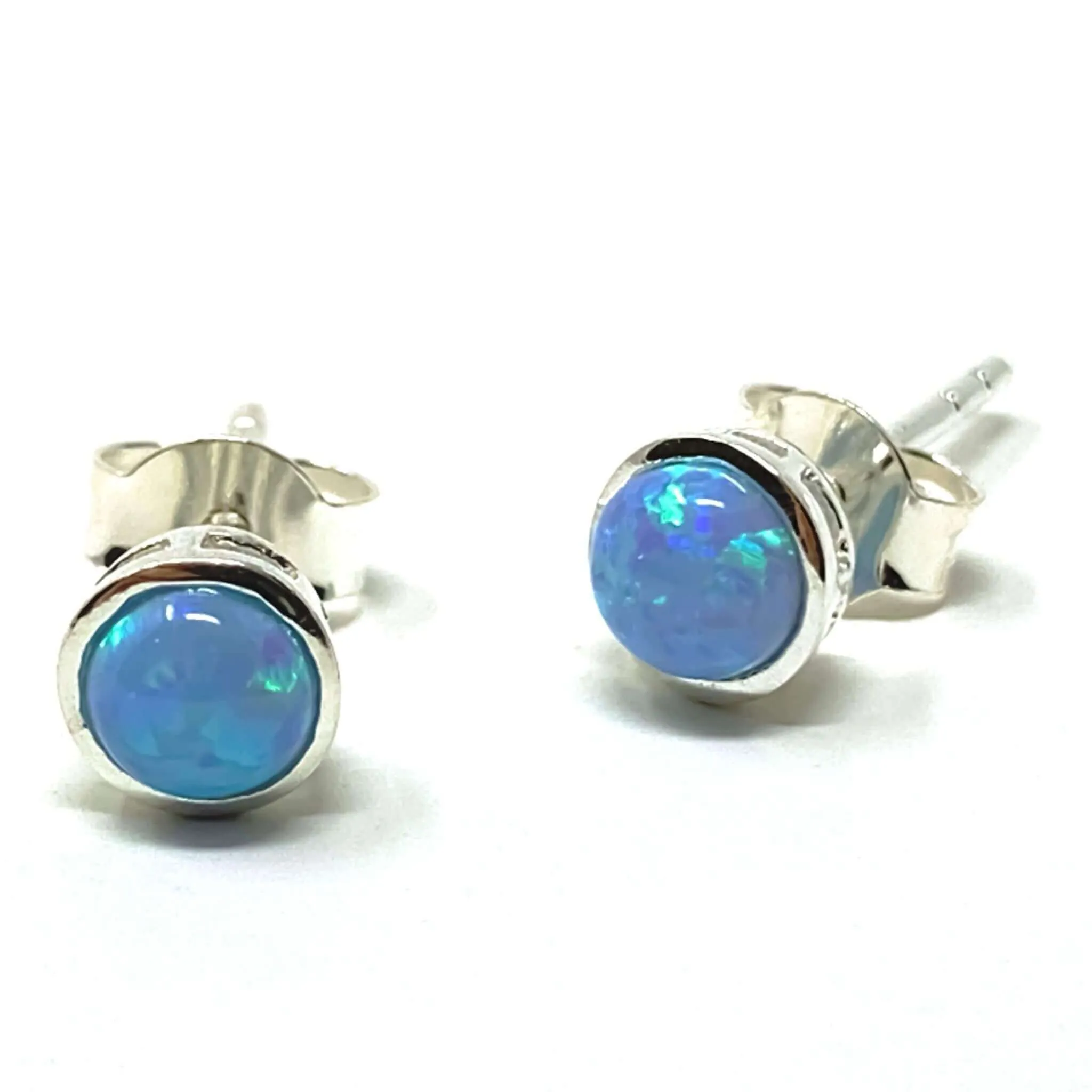 Blue Opal Sterling Silver Stud Earrings