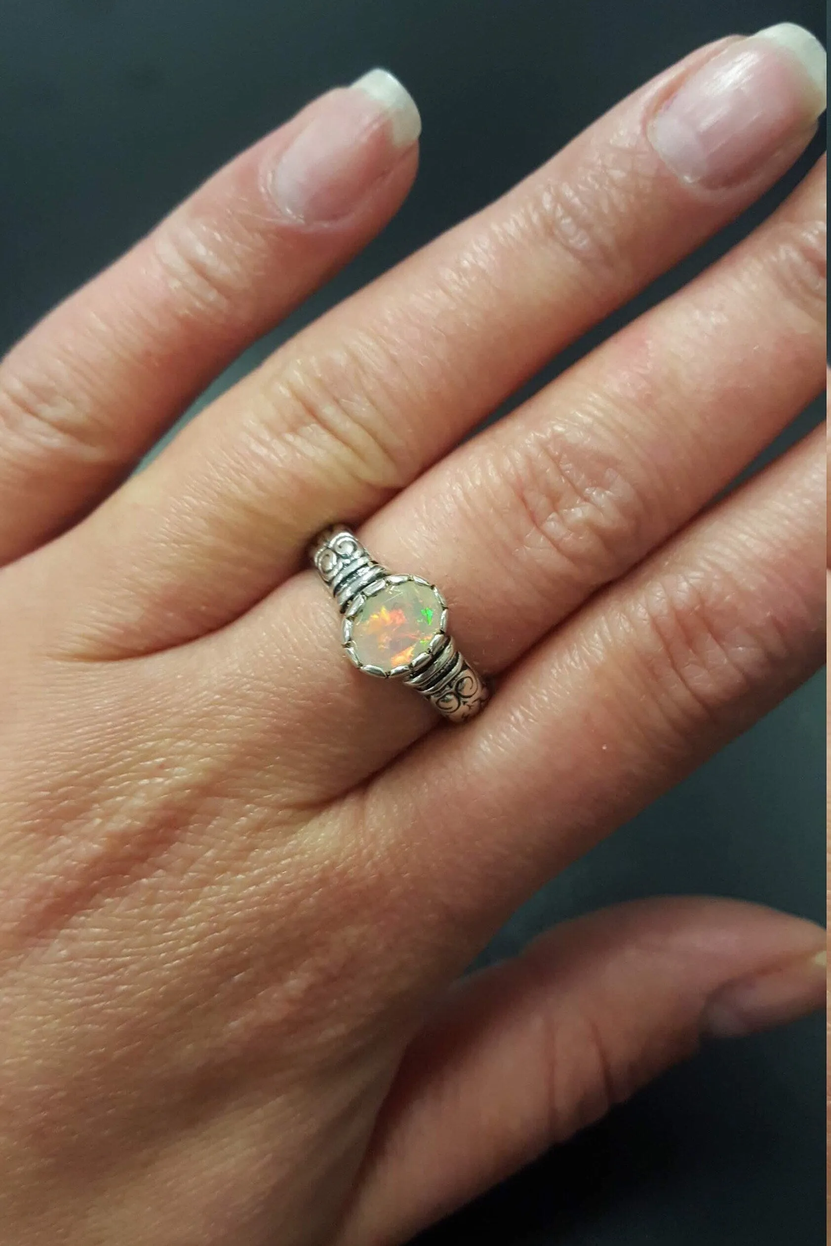 Boho Opal Ring - Genuine Fire Opal Ring - Solitaire Tribal Band