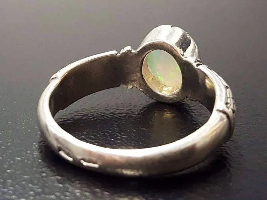 Boho Opal Ring - Genuine Fire Opal Ring - Solitaire Tribal Band