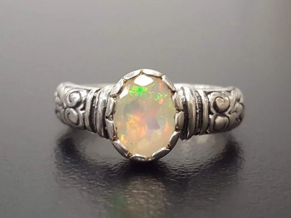 Boho Opal Ring - Genuine Fire Opal Ring - Solitaire Tribal Band