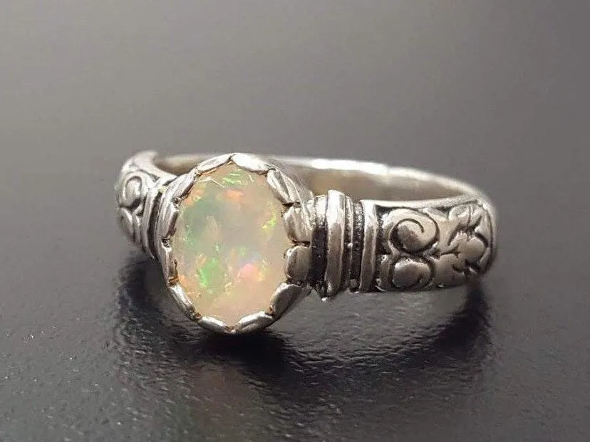 Boho Opal Ring - Genuine Fire Opal Ring - Solitaire Tribal Band